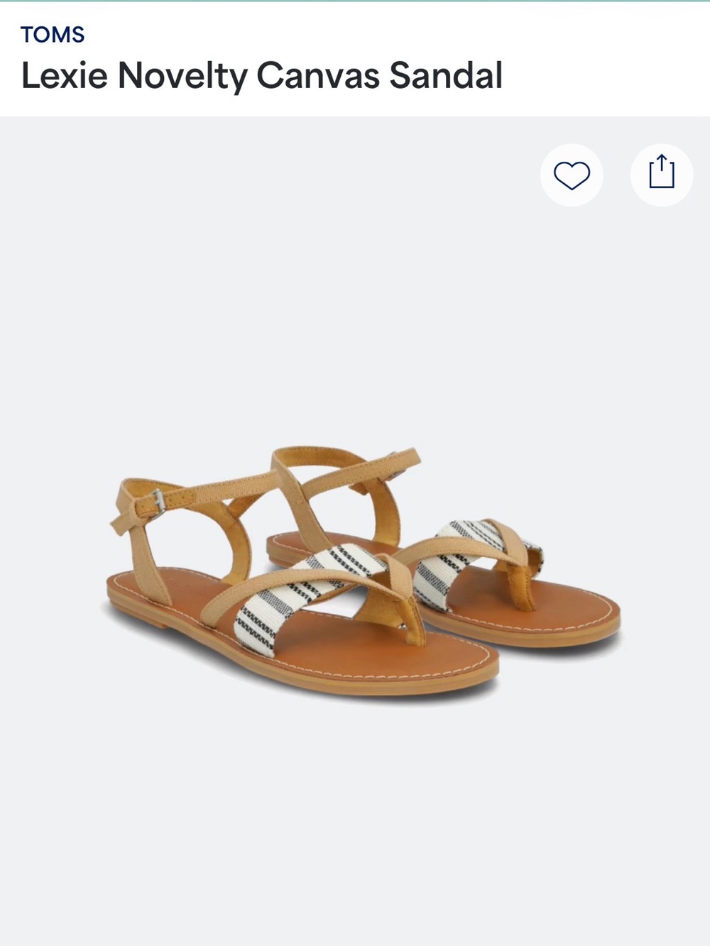 TOMS Lexie Canvas Toe-Post Sandal in Tan and Black Stripe